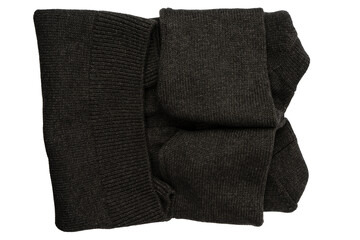 Dark grey sweater texture as a background. Knitted pattern.