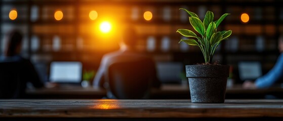 Plant on Table in Office with Blurred Background