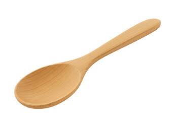Isolated Smooth Wooden Spoon with Natural Grain Texture