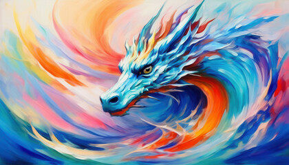 Two elements: water and fire. Abstract drawing of a water dragon in close-up.