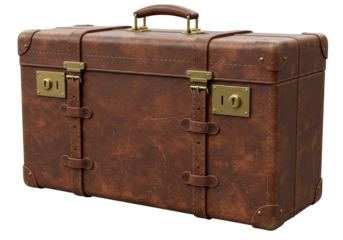 Isolated Vintage Leather Suitcase with Brass Accents