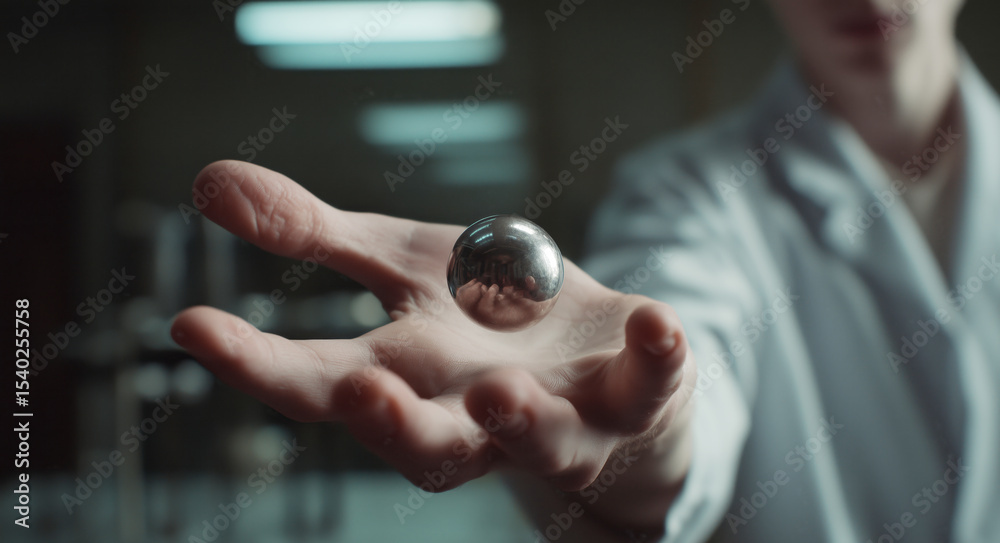Leinwandbilder A researcher in a lab demonstrates the properties of adaptive liquid metal. The shape memory alloy transforms and responds in an impressive way, showcasing innovation in material science.