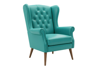Isolated Turquoise Wingback Chair with Tufted Detail