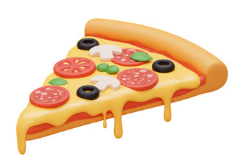 Isolated Pizza Slice with Pepperoni, Mushroom and Olive Toppings