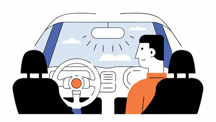 Man Driving Car, Enjoying the Ride