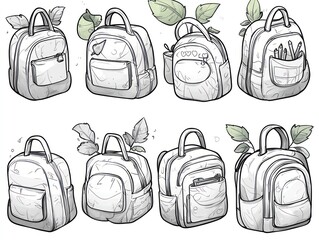 Eight Backpack Sketches, Various Angles, Studio Setting