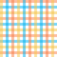Colorful gingham seamless pattern.Multicolor checkered tartan plaid repeat pattern in blue orange yellow white.Geometric vector illustration background wallpaper.Texture for fabric and prints.