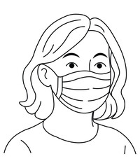 Woman Wearing Face Mask Line Drawing