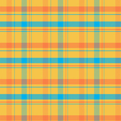 Colorful plaid with twill weave repeat pattern.Checkered tartan seamless pattern in yellow orange blue.Geometric graphic vector illustration background design for fabric and prints.