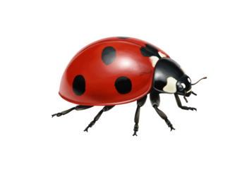 Isolated Bright Red Ladybug with Black Spots Close-Up