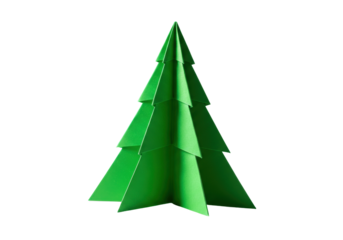 Isolated Minimalist Green Paper Christmas Tree Decoration