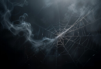 AI generated image of grey smoke and spiderwebs. Halloween background