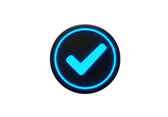 Isolated Glowing Blue Check Mark in Black Circle Button