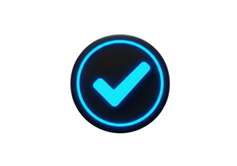 Isolated Glowing Blue Check Mark in Black Circle Button