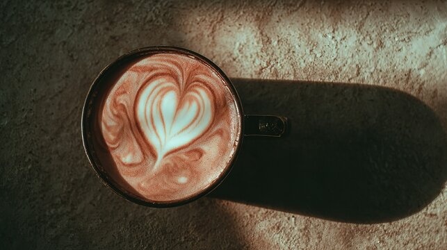 Heart-shaped latte art in a ceramic cup, radiating warmth and craftsmanship