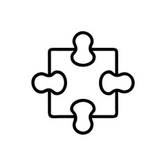 Obraz premium Puzzle Piece Icon in Bold Silhouette Style on White Background Representing Strategy, Teamwork, Problem Solving, Integration, Compatibility, and Business Solutions in Minimalist Line Art