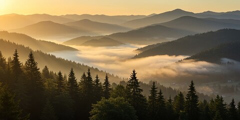 Obraz premium Misty Mountain Landscape at Sunrise