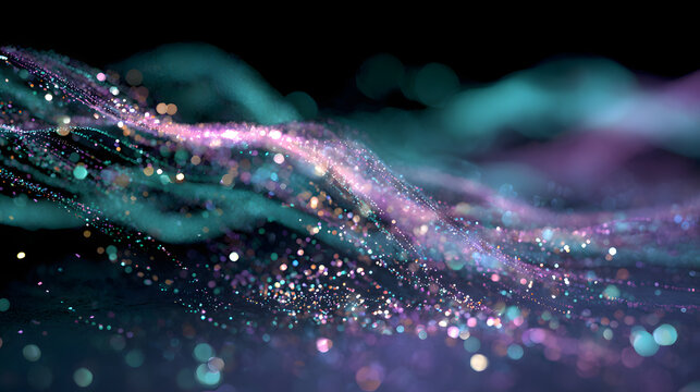 A bright neon wave trailing sparkling particles that fade into the background, adding motion and depth - Powered by Adobe