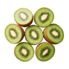 Fototapeta premium Freshly Sliced Kiwi Fruit Displayed in a Circular Arrangement on a White Background for Healthy Eating Concepts Transparent background or png