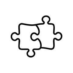 Puzzle Piece Icon in Bold Silhouette Style on White Background Representing Strategy, Teamwork, Problem Solving, Integration, Compatibility, and Business Solutions in Minimalist Line Art