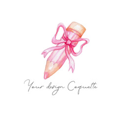 Illustration with pencil and bow, cute and flirty .Vector graphics are suitable for decorating any design.
