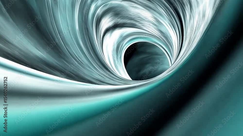 Poster Swirling Vortex in Teal: A mesmerizing abstract representation of a spiraling vortex, rendered in shades of teal and gray, evoking a sense of depth, motion, and the unknown. 