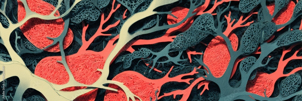 Poster Intricate Paper-Cut Style Layers Depicting Abstract Nerve Structures in Vibrant Colors