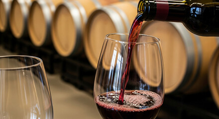 Wine tasting from wine barrels close-up