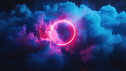 Neon ring in a dramatic, stormy sky