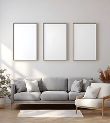 4K Mock up poster frame in modern interior background, Luxury , Clean, 3D render, 3D illustration