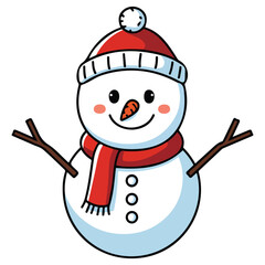 Cute snowman Christmas vector isolated white background
