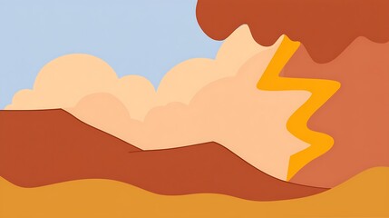 Stylized landscape with lightning and clouds