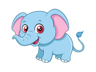 Fototapeta premium Pink and gray baby elephant cartoon character illustration with a funny trunk for wild safari fun