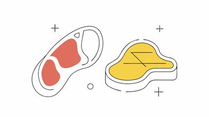 Line Art Steak Icons, Raw and Cooked