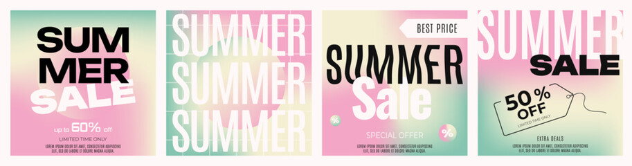 Summer Sale Banners with typographic on soft gradient background. Set of Isolated Vector Templates.
