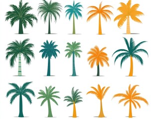 Collection of stylized palm trees in various colors