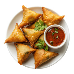 Samosa, samsa or somsa is a triangular fried cake. The filling is boiled potatoes seasoned with spices mixed with peas, onions, cilantro, and sometimes paneer. This snack is popular in Central Asia, S