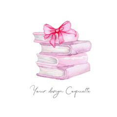 Illustration with books and bow, cute and flirty .Vector graphics are suitable for decorating any design.
