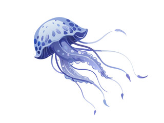 Beautiful vector illustration of a jellyfish in blue water with flowing hair, a design reminiscent of a black tattoo or a floral pattern, evoking the artistic silhouette of a mysterious sea creature