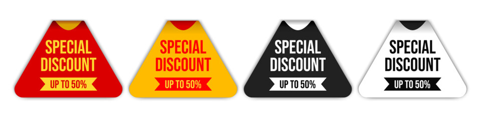 Special discount label triangle 3d, promotional sticker for sale and advertising