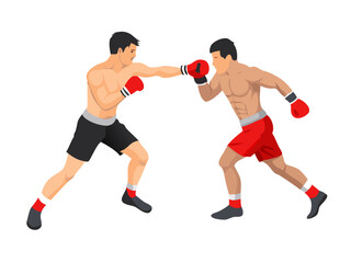 One fit female boxer with boxing gloves training actively in a gym