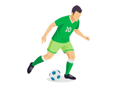 Vector illustrations of a male soccer player kicking a ball during a game