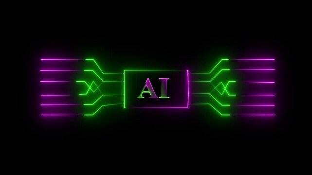 Motion graphic of digital AI logo with futuristic technology . Chat with AI or board, microchip, Futuristic Screen on 4k AI Circuit 