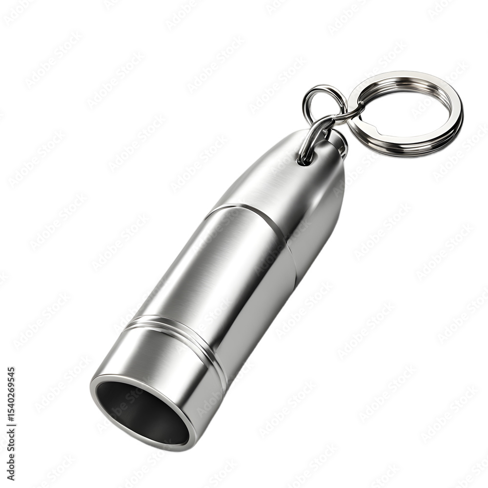 Poster a classic metal whistle with keyring, isolated on a empty plain background