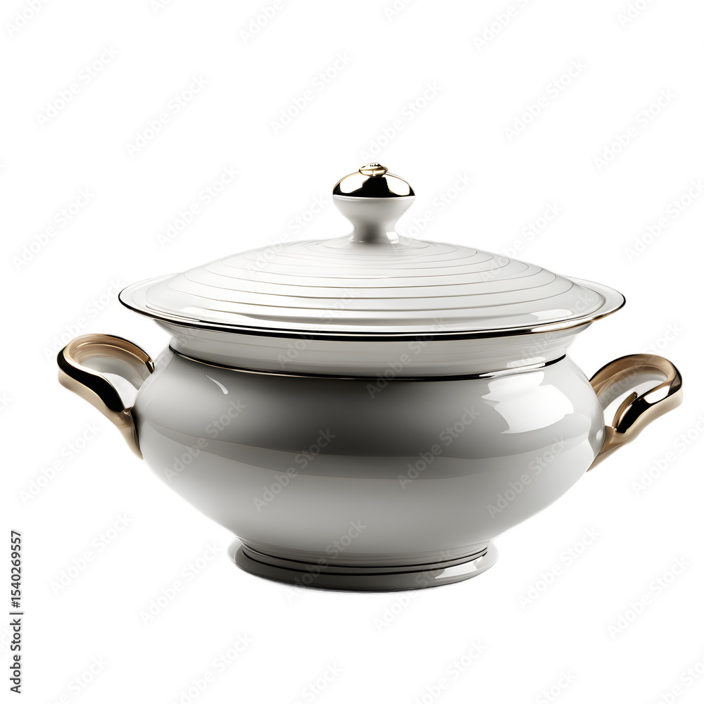 Aufkleber a ceramic soup tureen with lid and handles, isolated on a empty plain background