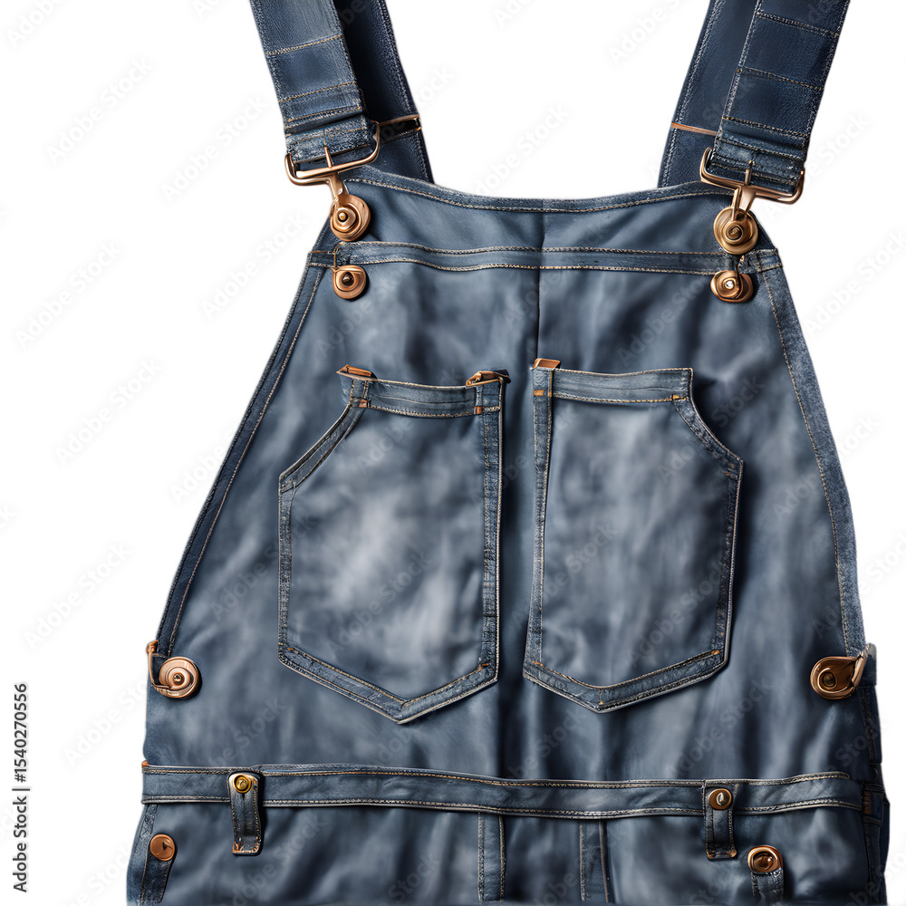 Poster a pair of denim overalls with adjustable straps, isolated on a empty plain background