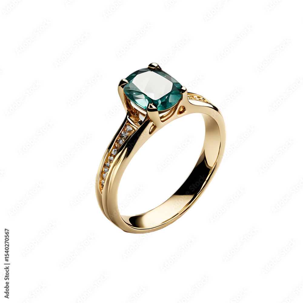 Poster a delicate gold ring with a small gemstone, isolated on a empty plain background