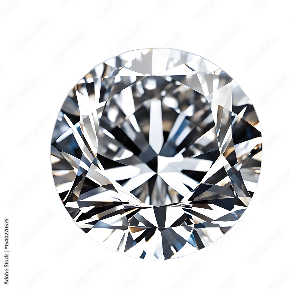 Poster a cut diamond with brilliant facets, sparkling, isolated on a empty plain background