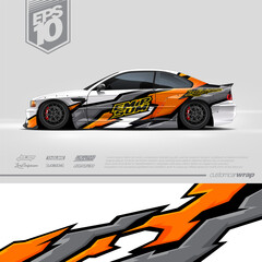 Racing car wrap design vector. Graphic abstract stripe racing background kit designs for wrap vehicle, race car, rally, adventure and livery. Full vector eps 10	
