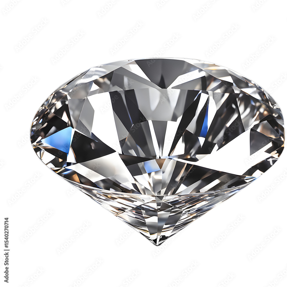 Poster a cut diamond with brilliant facets, sparkling, isolated on a empty plain background